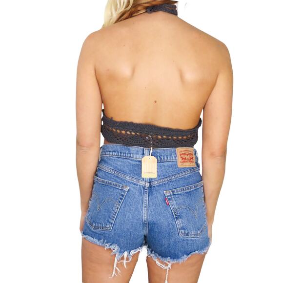 Urban Taylor & Sage  Gray Crochet Bralette Top Medium Knit Halter Crunchy - Picture 4 of 6